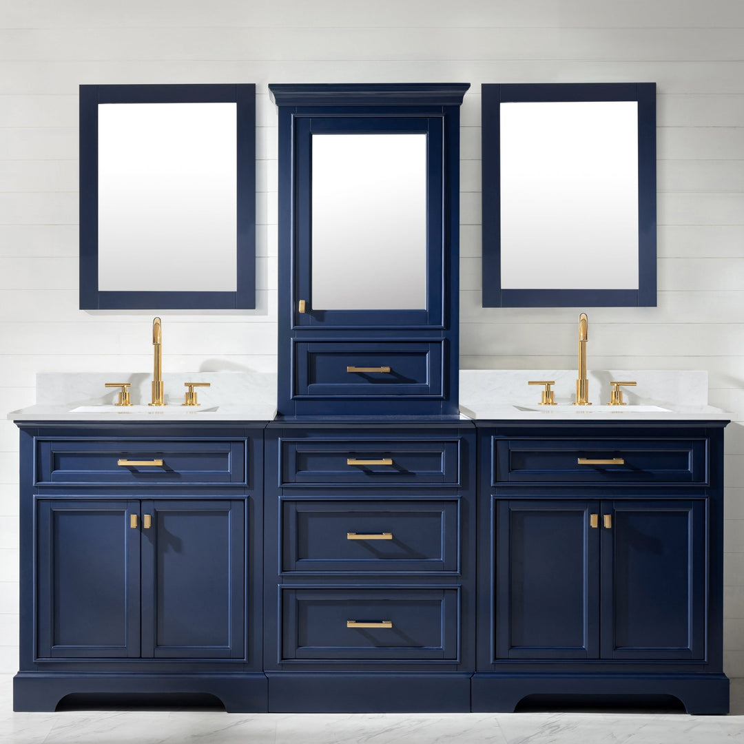 Milano 96" Modular Double Sink Vanity Set with White Quartz Top - Design Element Bath Kitchen - Bathroom Vanity - Heritage Oak with Matte Black Hardware