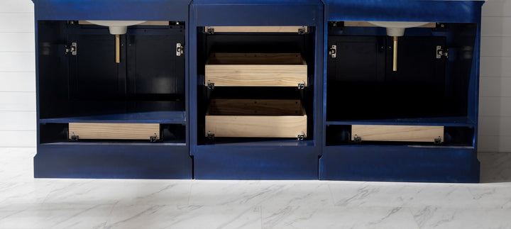 Milano 96" Modular Double Sink Vanity Set with White Quartz Top - Design Element Bath Kitchen - Bathroom Vanity - Heritage Oak with Matte Black Hardware