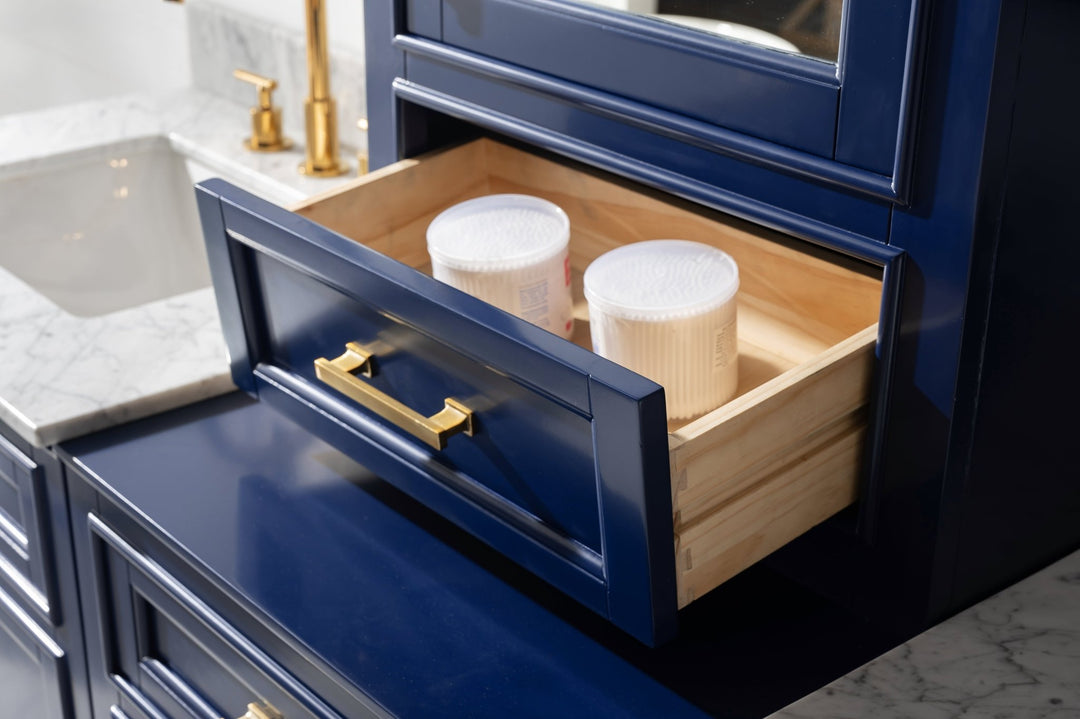 Milano 96" Modular Double Sink Vanity Set with White Quartz Top - Design Element Bath Kitchen - Bathroom Vanity - Heritage Oak with Matte Black Hardware