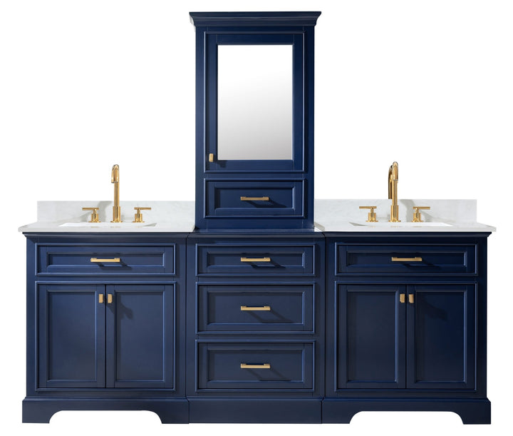 Milano 96" Modular Double Sink Vanity Set with White Quartz Top - Design Element Bath Kitchen - Bathroom Vanity - Heritage Oak with Matte Black Hardware