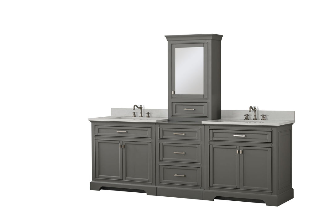 Milano 96" Modular Double Sink Vanity Set with White Quartz Top - Design Element Bath Kitchen - Bathroom Vanity - Heritage Oak with Matte Black Hardware