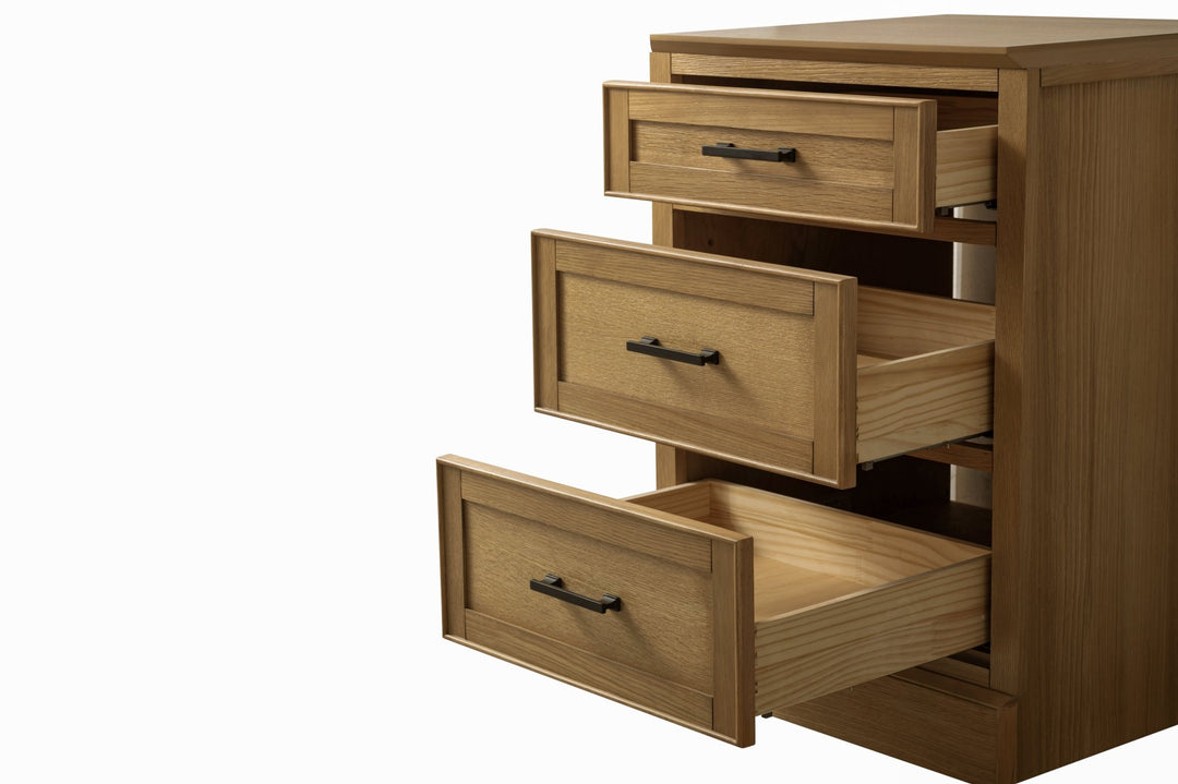 Milano 96" Modular Double Sink Vanity Set with White Quartz Top - Design Element Bath Kitchen - Bathroom Vanity - Heritage Oak with Matte Black Hardware