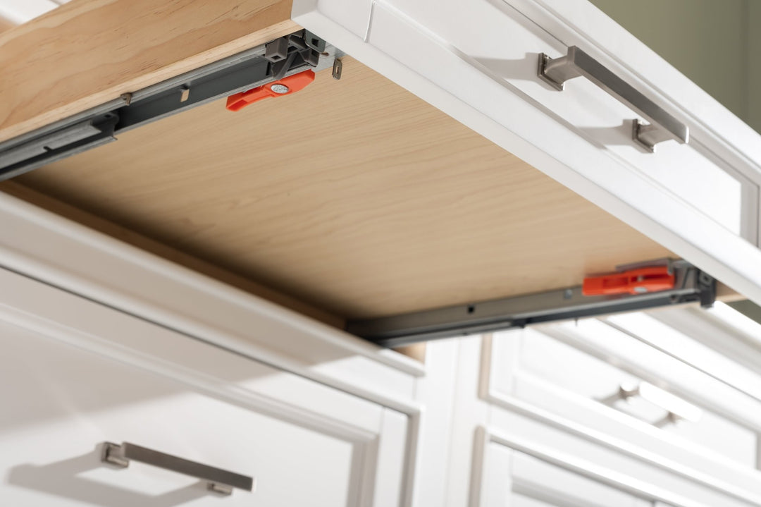 Milano 96" Modular Double Sink Vanity Set with White Quartz Top - Design Element Bath Kitchen - Bathroom Vanity - Heritage Oak with Matte Black Hardware