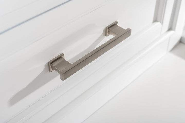 Milano 96" Modular Double Sink Vanity Set with White Quartz Top - Design Element Bath Kitchen - Bathroom Vanity - Heritage Oak with Matte Black Hardware