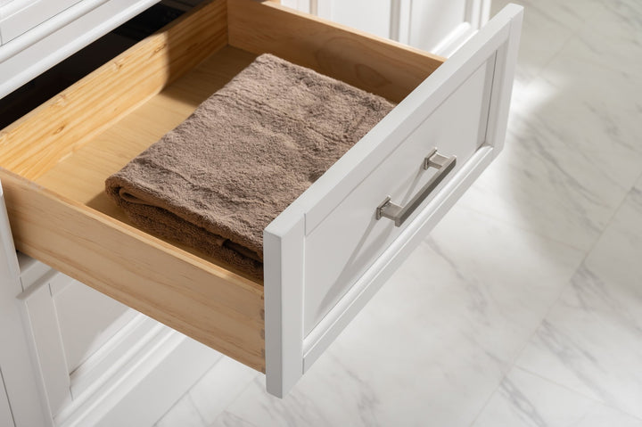 Milano 96" Modular Double Sink Vanity Set with White Quartz Top - Design Element Bath Kitchen - Bathroom Vanity - Heritage Oak with Matte Black Hardware