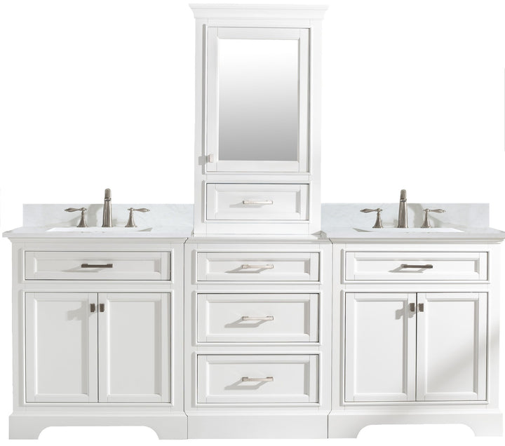 Milano 96" Modular Double Sink Vanity Set with White Quartz Top - Design Element Bath Kitchen - Bathroom Vanity - Heritage Oak with Matte Black Hardware