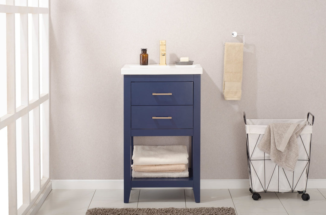 Cara 20" Single Sink Vanity with Porcelain Top - Design Element Bath Kitchen - Bathroom Vanity - White with Silver Satin Hardware