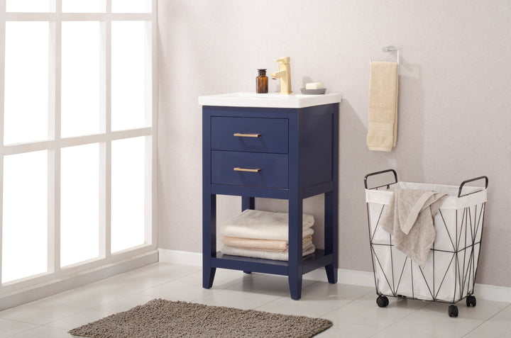 Cara 20" Single Sink Vanity with Porcelain Top - Design Element Bath Kitchen - Bathroom Vanity - White with Silver Satin Hardware