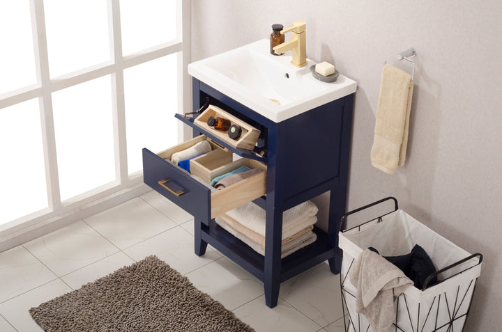 Cara 20" Single Sink Vanity with Porcelain Top - Design Element Bath Kitchen - Bathroom Vanity - White with Silver Satin Hardware