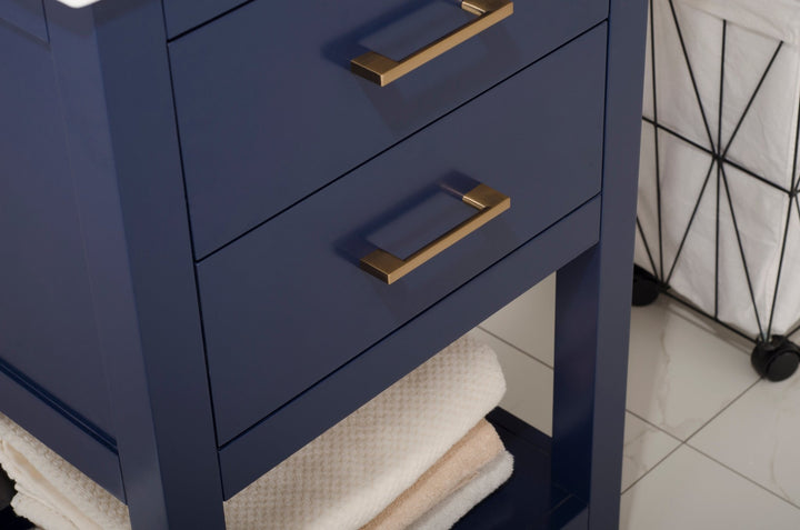 Cara 20" Single Sink Vanity with Porcelain Top - Design Element Bath Kitchen - Bathroom Vanity - White with Silver Satin Hardware