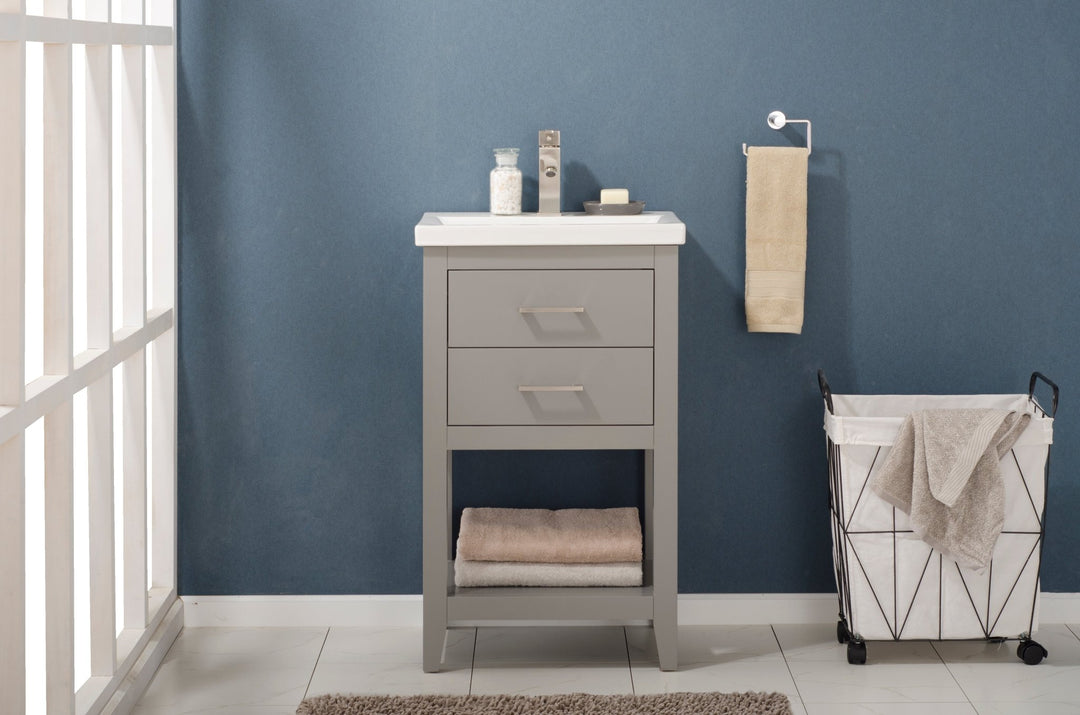 Cara 20" Single Sink Vanity with Porcelain Top - Design Element Bath Kitchen - Bathroom Vanity - White with Silver Satin Hardware