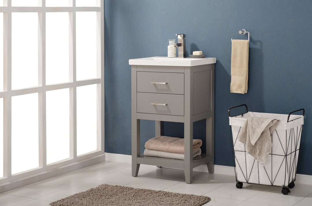 Cara 20" Single Sink Vanity with Porcelain Top - Design Element Bath Kitchen - Bathroom Vanity - White with Silver Satin Hardware