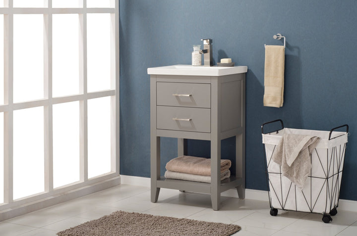 Cara 20" Single Sink Vanity with Porcelain Top - Design Element Bath Kitchen - Bathroom Vanity - White with Silver Satin Hardware