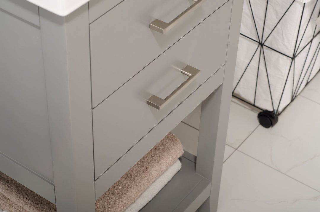 Cara 20" Single Sink Vanity with Porcelain Top - Design Element Bath Kitchen - Bathroom Vanity - White with Silver Satin Hardware