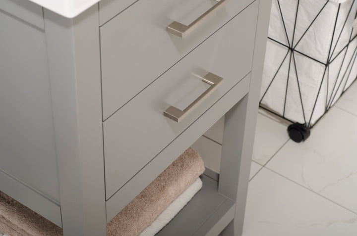 Cara 20" Single Sink Vanity with Porcelain Top - Design Element Bath Kitchen - Bathroom Vanity - White with Silver Satin Hardware