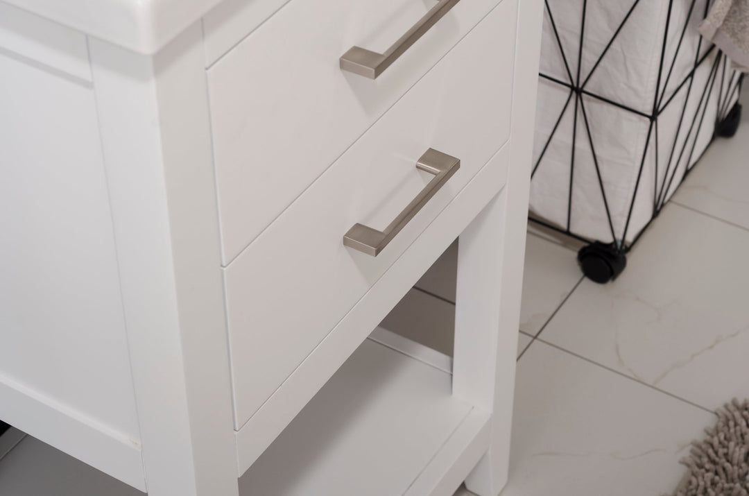 Cara 20" Single Sink Vanity with Porcelain Top - Design Element Bath Kitchen - Bathroom Vanity - White with Silver Satin Hardware