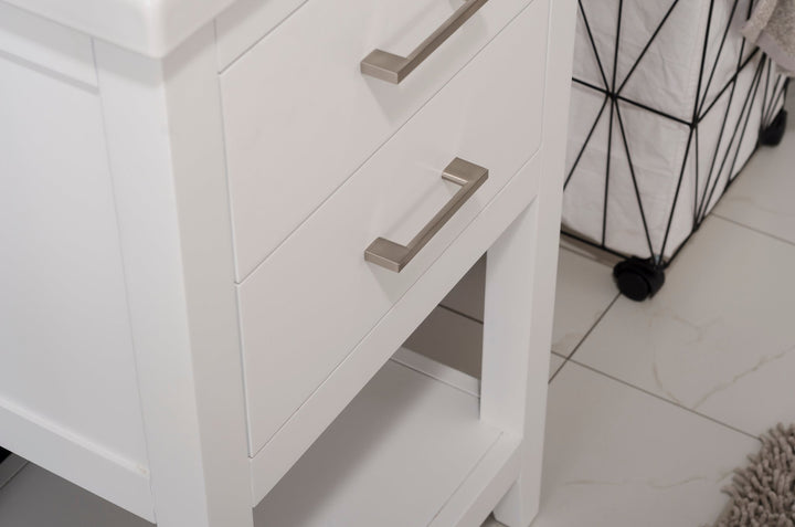 Cara 20" Single Sink Vanity with Porcelain Top - Design Element Bath Kitchen - Bathroom Vanity - White with Silver Satin Hardware