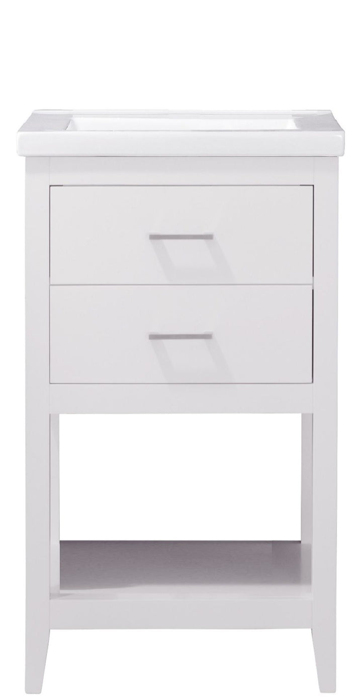 Cara 20" Single Sink Vanity with Porcelain Top - Design Element Bath Kitchen - Bathroom Vanity - White with Silver Satin Hardware