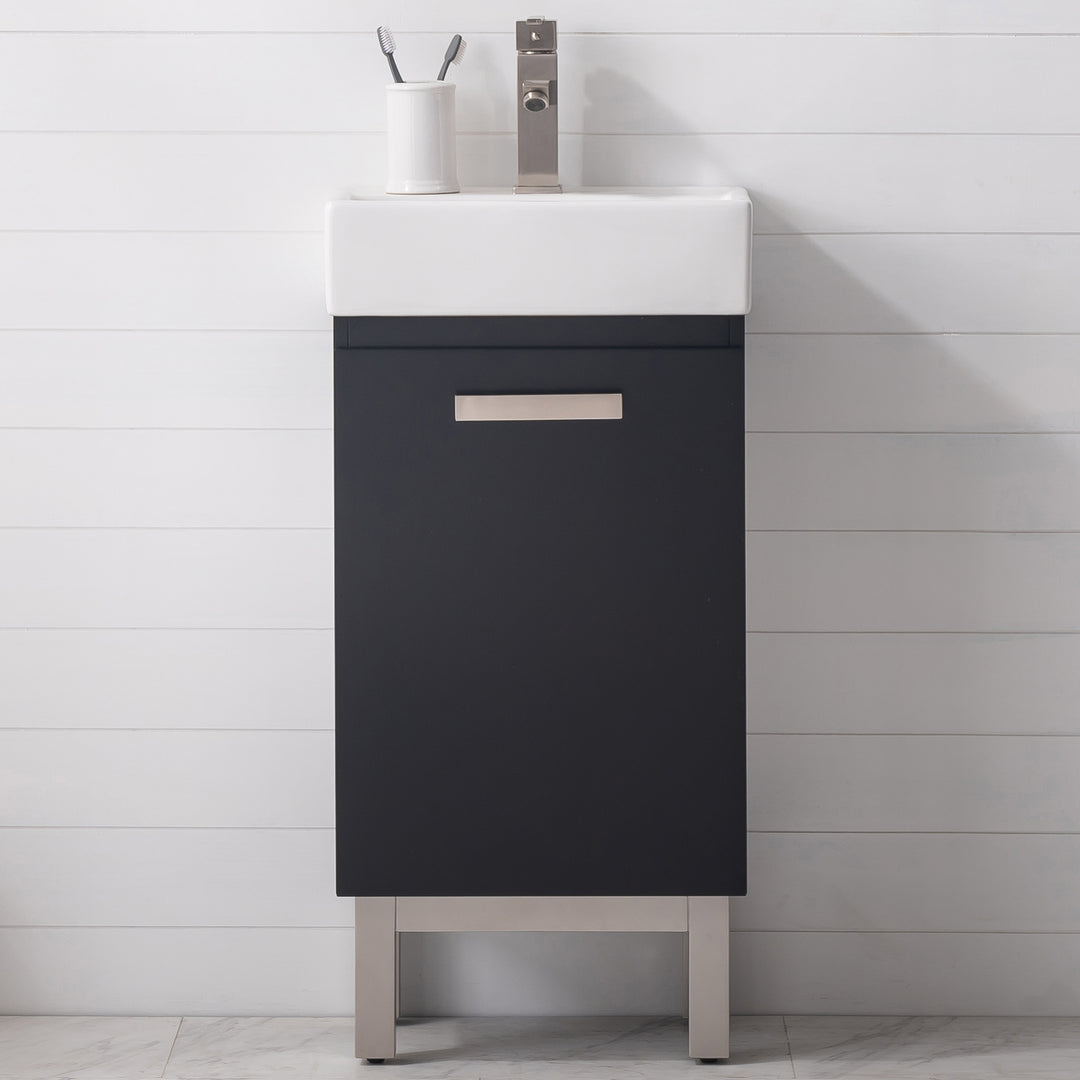 Stella 16.5" Single Sink Vanity with Porcelain Top - Design Element Bath Kitchen - Bathroom Vanity - Navy with Satin Gold Hardware