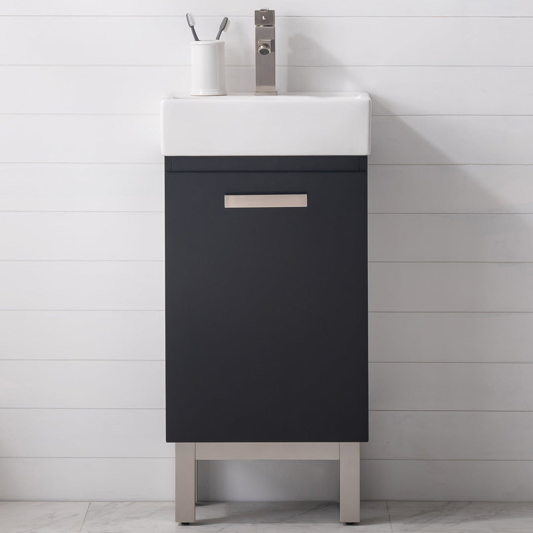 Stella 16.5" Single Sink Vanity with Porcelain Top - Design Element Bath Kitchen - Bathroom Vanity - Espresso with Silver Satin Hardware