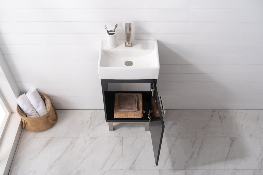 Stella 16.5" Single Sink Vanity with Porcelain Top - Design Element Bath Kitchen - Bathroom Vanity - Navy with Satin Gold Hardware