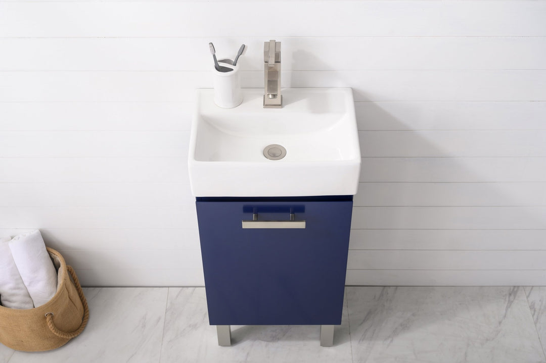 Stella 16.5" Single Sink Vanity with Porcelain Top - Design Element Bath Kitchen - Bathroom Vanity - Navy with Satin Gold Hardware