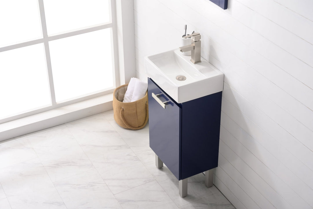 Stella 16.5" Single Sink Vanity with Porcelain Top - Design Element Bath Kitchen - Bathroom Vanity - Navy with Satin Gold Hardware