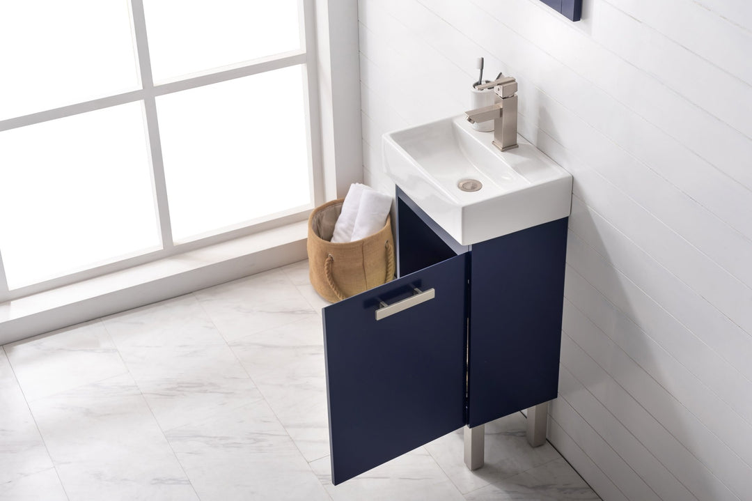Stella 16.5" Single Sink Vanity with Porcelain Top - Design Element Bath Kitchen - Bathroom Vanity - Navy with Satin Gold Hardware