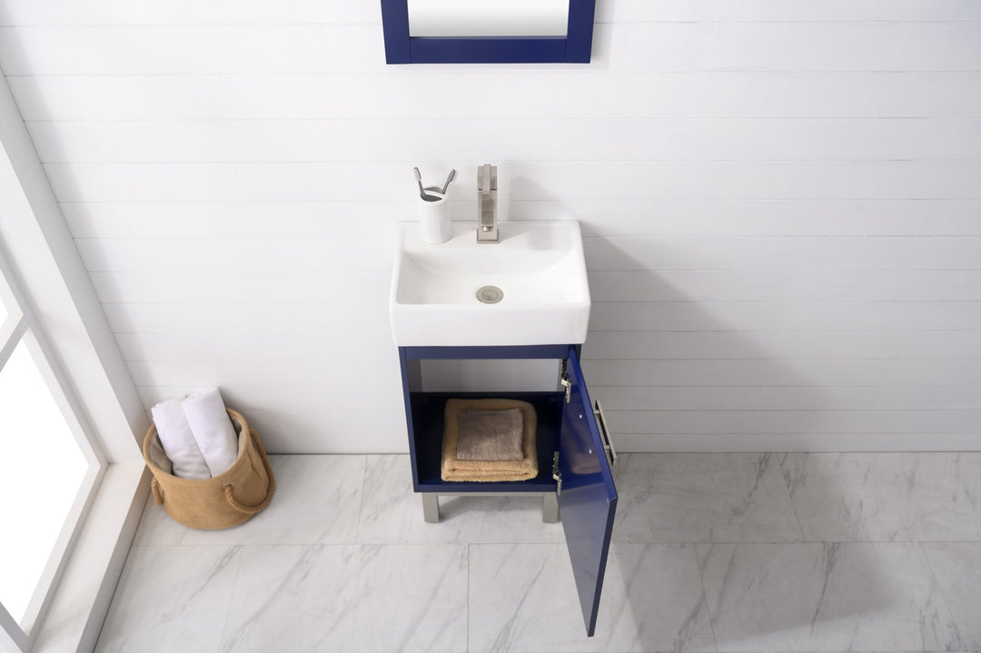 Stella 16.5" Single Sink Vanity with Porcelain Top - Design Element Bath Kitchen - Bathroom Vanity - Navy with Satin Gold Hardware