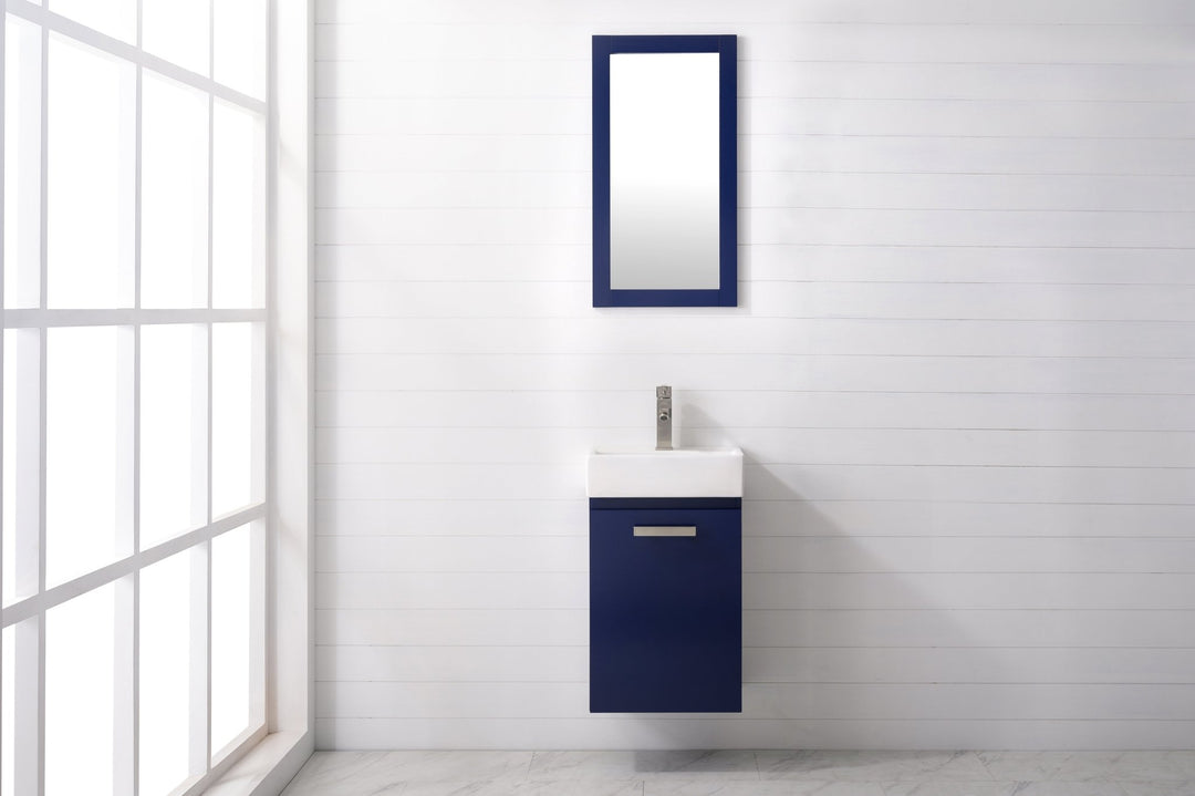 Stella 16.5" Single Sink Vanity with Porcelain Top - Design Element Bath Kitchen - Bathroom Vanity - Navy with Satin Gold Hardware