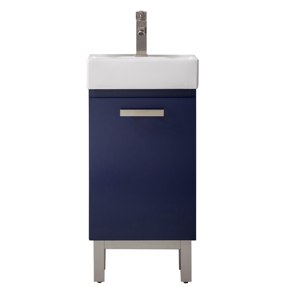 Stella 16.5" Single Sink Vanity with Porcelain Top - Design Element Bath Kitchen - Bathroom Vanity - Navy with Satin Gold Hardware