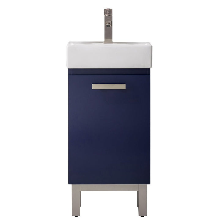 Stella 16.5" Single Sink Vanity with Porcelain Top - Design Element Bath Kitchen - Bathroom Vanity - Navy with Satin Gold Hardware