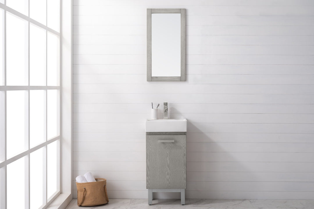 Stella 16.5" Single Sink Vanity with Porcelain Top - Design Element Bath Kitchen - Bathroom Vanity - Gray Oak with Silver Satin Hardware