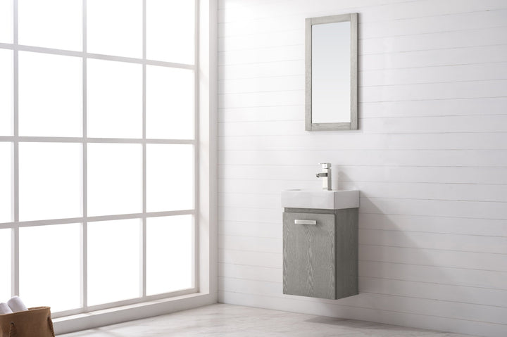 Stella 16.5" Single Sink Vanity with Porcelain Top - Design Element Bath Kitchen - Bathroom Vanity - Gray Oak with Silver Satin Hardware