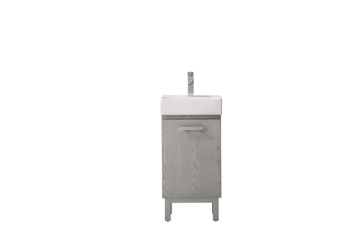 Stella 16.5" Single Sink Vanity with Porcelain Top - Design Element Bath Kitchen - Bathroom Vanity - Gray Oak with Silver Satin Hardware