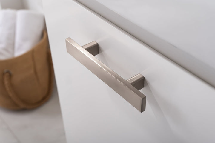 Stella 16.5" Single Sink Vanity with Porcelain Top - Design Element Bath Kitchen - Bathroom Vanity - Gray Oak with Silver Satin Hardware