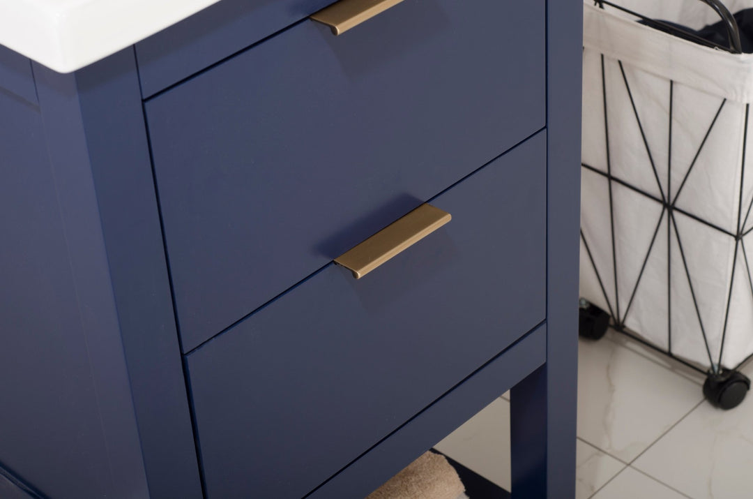 Klein 20" Single Sink Vanity with Porcelain Top - Design Element Bath Kitchen - Bathroom Vanity - Navy with Silver Satin Hardware