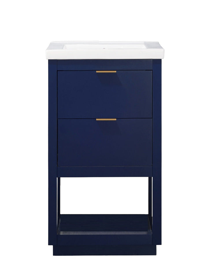 Klein 20" Single Sink Vanity with Porcelain Top - Design Element Bath Kitchen - Bathroom Vanity - Navy with Silver Satin Hardware