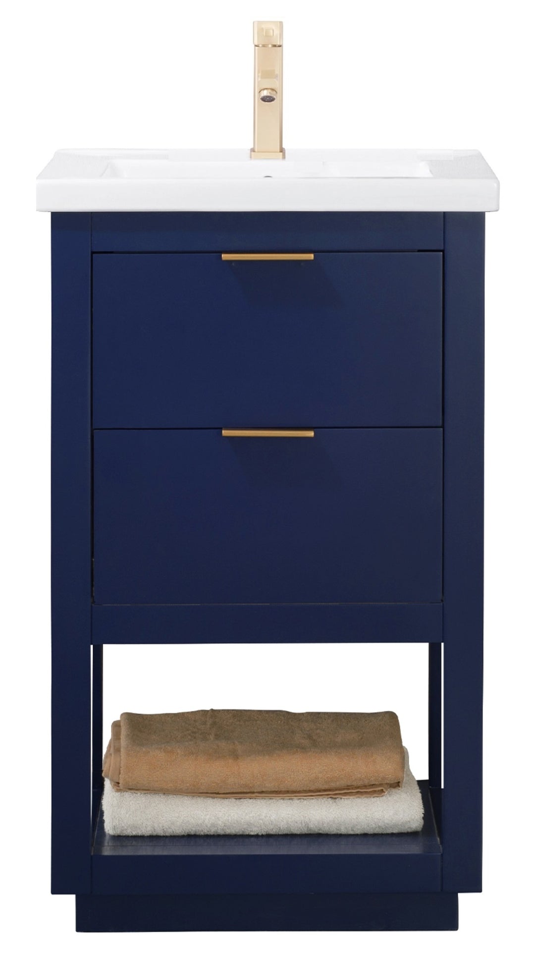 Klein 20" Single Sink Vanity with Porcelain Top - Design Element Bath Kitchen - Bathroom Vanity - Navy with Silver Satin Hardware