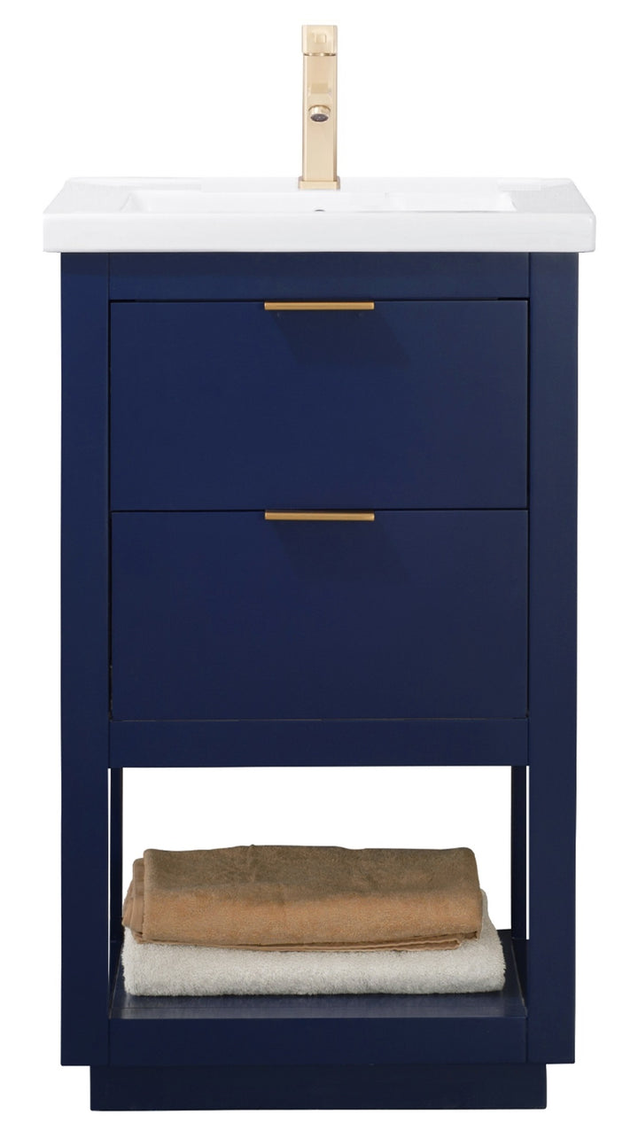 Klein 20" Single Sink Vanity with Porcelain Top - Design Element Bath Kitchen - Bathroom Vanity - Navy with Silver Satin Hardware