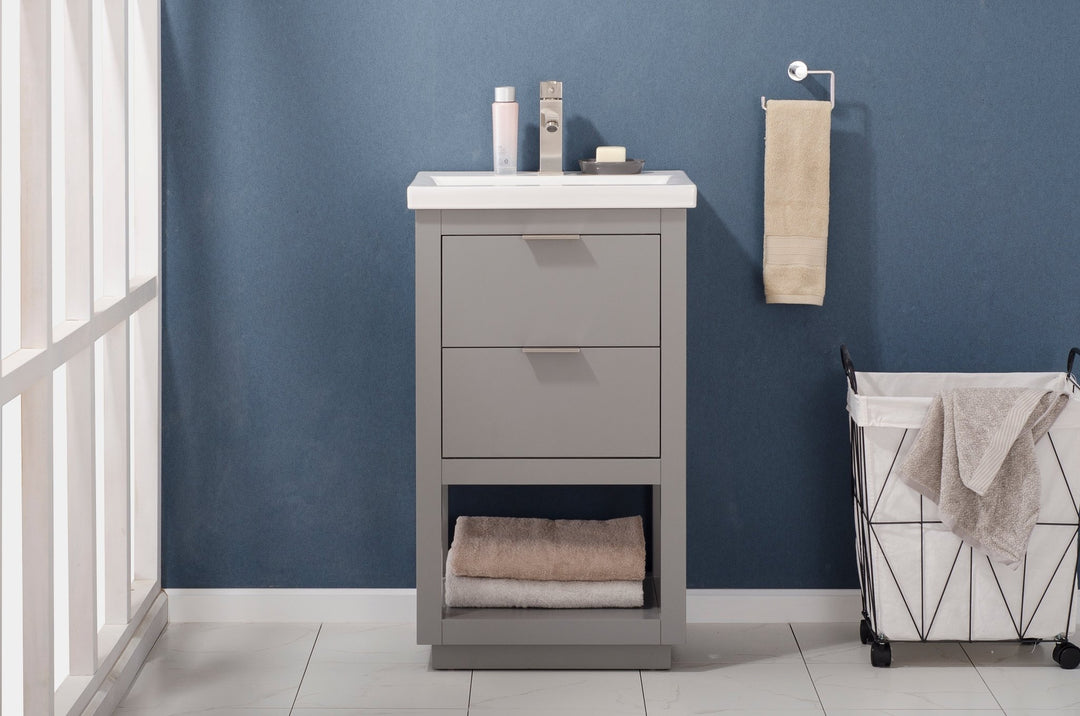 Klein 20" Single Sink Vanity with Porcelain Top - Design Element Bath Kitchen - Bathroom Vanity - Navy with Silver Satin Hardware