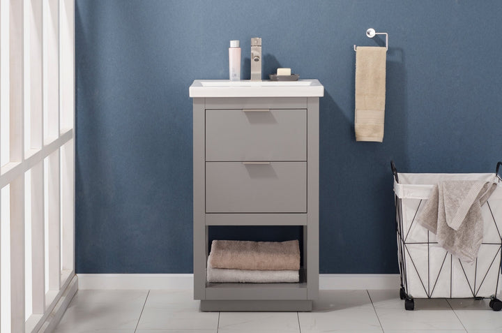 Klein 20" Single Sink Vanity with Porcelain Top - Design Element Bath Kitchen - Bathroom Vanity - Navy with Silver Satin Hardware