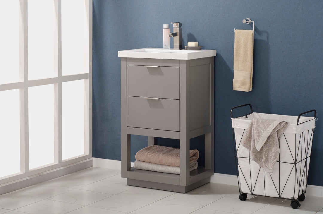 Klein 20" Single Sink Vanity with Porcelain Top - Design Element Bath Kitchen - Bathroom Vanity - Navy with Silver Satin Hardware