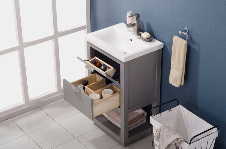 Klein 20" Single Sink Vanity with Porcelain Top - Design Element Bath Kitchen - Bathroom Vanity - Navy with Silver Satin Hardware