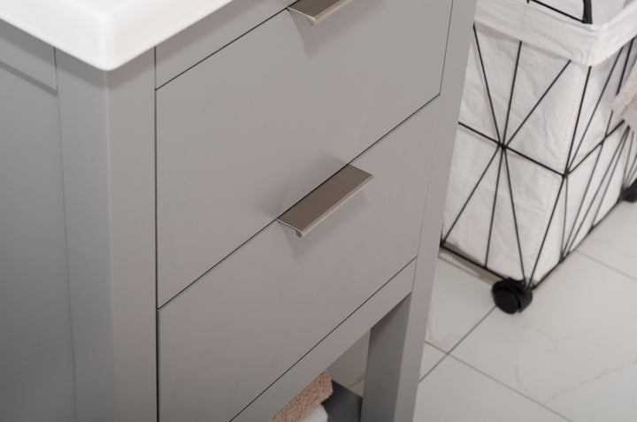 Klein 20" Single Sink Vanity with Porcelain Top - Design Element Bath Kitchen - Bathroom Vanity - Navy with Silver Satin Hardware