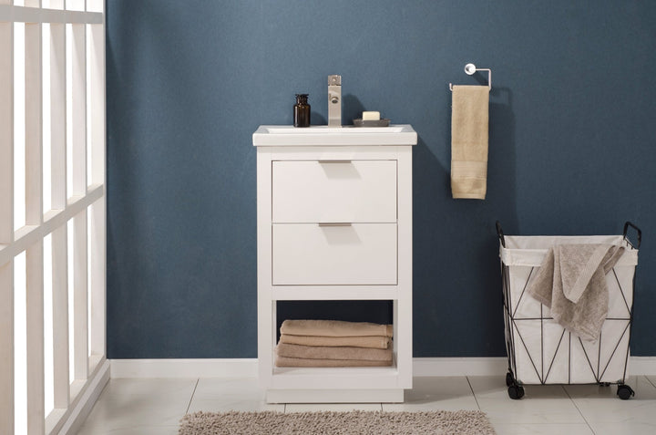 Klein 20" Single Sink Vanity with Porcelain Top - Design Element Bath Kitchen - Bathroom Vanity - Navy with Silver Satin Hardware