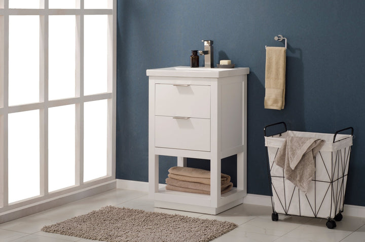 Klein 20" Single Sink Vanity with Porcelain Top - Design Element Bath Kitchen - Bathroom Vanity - Navy with Silver Satin Hardware