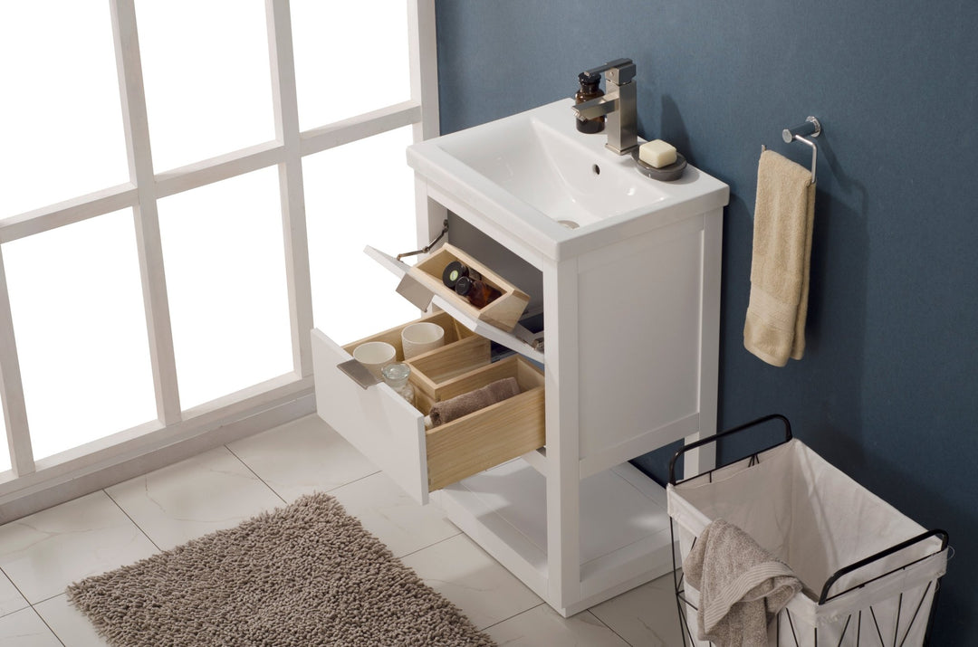 Klein 20" Single Sink Vanity with Porcelain Top - Design Element Bath Kitchen - Bathroom Vanity - Navy with Silver Satin Hardware