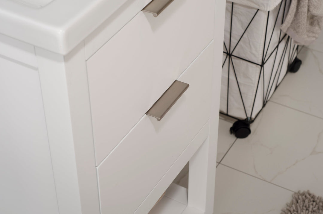 Klein 20" Single Sink Vanity with Porcelain Top - Design Element Bath Kitchen - Bathroom Vanity - Navy with Silver Satin Hardware