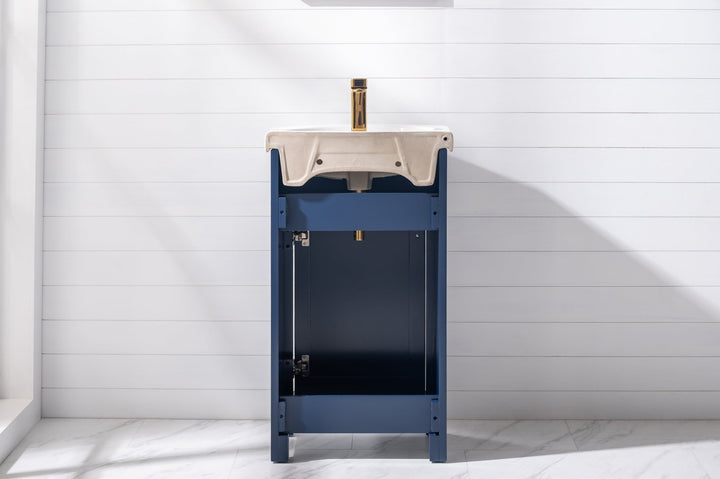 Marian 20" Single Sink Vanity with Porcelain Top - Design Element Bath Kitchen - Bathroom Vanity - Navy with Satin Gold Hardware